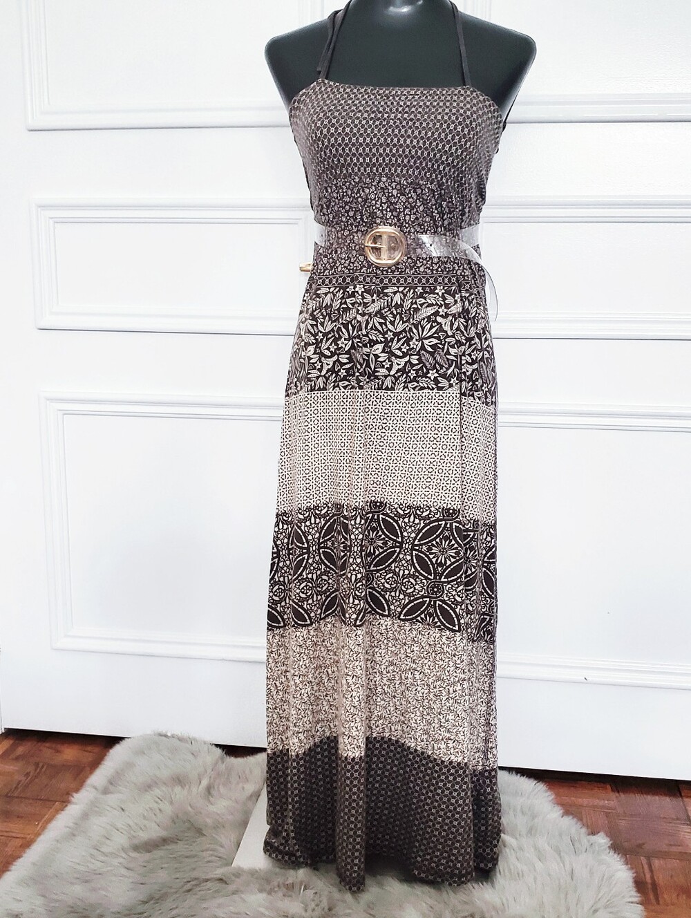 Vintage L.O.G.G Brown/Sandy Paisley Boho Maxi Dress (Does Not Come With Belt)